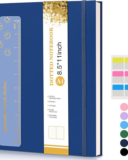 Dotted Notebook, Spiral Notebook Journal 8.5” x 11”, A4 Large Dot Grid Notebooks for Women Men, 100 GSM Dotted Paper, Plastic Hardcover Spiral Bullet Journals for Work School Sketching, Navy