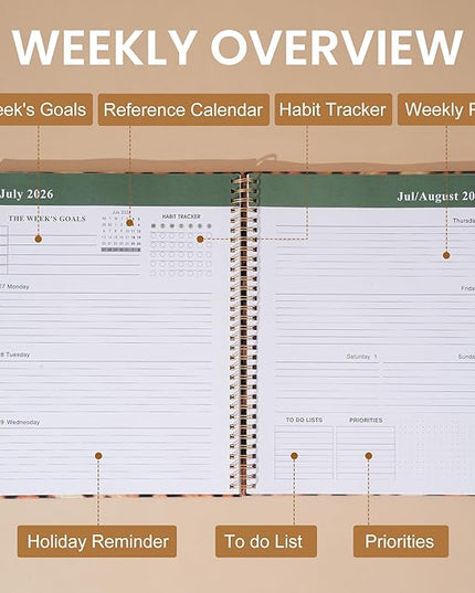 2026 Planner Weekly and Monthly Daily Calendar Planners 8.5 x 11, Jan 2026-Dec 2026, Hard Cover Large Yearly Agenda with Stickers & Tabs for Women Work Home- Leopard