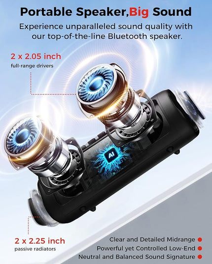 Bluetooth Speaker with HD Sound, Portable Wireless, IPX5 Waterproof, Up to 20H Playtime, TWS Pairing, BT5.3, for Home/Party/Outdoor/Beach, Electronic Gadgets, Birthday Gift (Black)