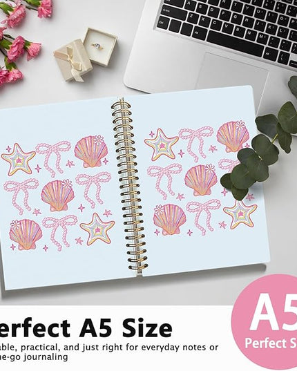 LIANHW Coquette Pink Bow Beach Seashell Notebook, Preppy Coastal Ocean Notebooks for Note Taking, Ocean Conch Journal, Aesthetic Beachy Journals for Writing, Gifts for Beach Lovers, 5.5x8.3 Inch