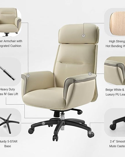 EUREKA ERGONOMIC Microfiber Leather Office Chair Ergonomic Desk Chair, Executive Chair Office Gaming Chair, Comfy Big and Tall Office Chair with Elevatable Headrest & Padded Armrests, Beige