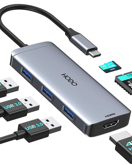 USB-C Hub Multiport Adapter for MacBook Air/Pro - 6 in 1 HDMI Dongle with 4K, USB 3.0 Ports, SD/TF Card Reader for MacBook m1/m2/m3/m4, Dell XPS, HP, Lenovo, Surface and Other Type-C Devices