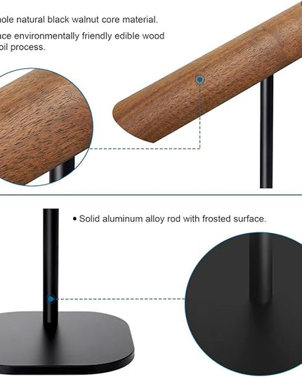 Gvoears Upgraded Headphone Stand, Walnut Wood Headphone Stands Headset Holder for Desk, Support Dual Headsets Suspension, Aluminum Alloy Support Rod Hanger, Dual Headphones Stand with Great Stablity