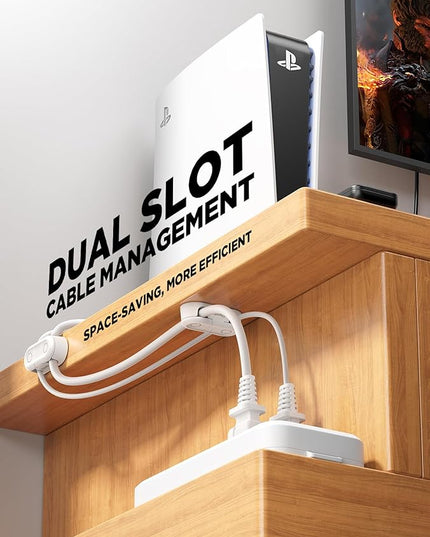 Magnetic Cable Clips - Chfeila 4Pack [Dual Slot] [360°Rotating & Twist-Lock] Cord Management, Adhesive Phone Charging Keeper, Wire Organizer Holder for Nightstand, Home Office Desk Accessories Decor