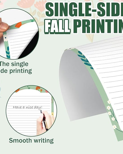 EggSun 250Pcs Cute Stationery Paper and Envelope Set with 100 Letterhead Papers and 50 Envelopes,10 Design for Letter Writing Invitations Computer Holidays Party Notes, 8.5x11 Inch- Lined Flower
