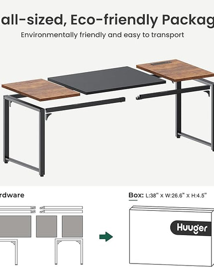 Huuger 71 x 31.5 Inch Desk with Power Outlets & USB-C, 1.2 Inch Thicker Desktop, Robust Metal Tubes, Deep Computer Desk, Heavy Duty Office Desk, Work Desk, Rustic Brown and Black