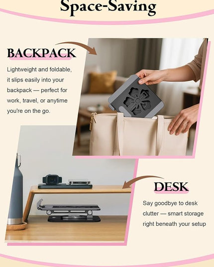 Tablet Stand for iPad, 360° Rotating Aluminum Foldable Holder – Adjustable Desk Stand | Fits iPad Pro 12.9/11,Samsung Galaxy Tab – Portable for Home, Office & Travel,Black