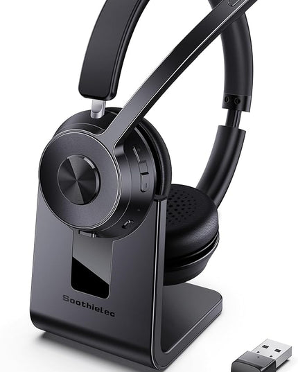 (Upgraded Version) Wireless Headset, Bluetooth Headset with Noise Cancelling Microphone, Best Headphones with Mic Mute & USB Dongle for PC/Computer/Laptop/Cell Phones/Remote Work/Call Center