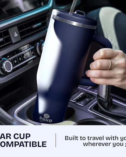 34HD 40 oz Stainless Steel Tumbler - Leakproof Insulated Water Bottle with Handle, Magnetic Lid and Flexible Straw - Iced for 48 Hours – Perfect for Men, Women, Birthday Gift, Navy - Deep Sea Blue