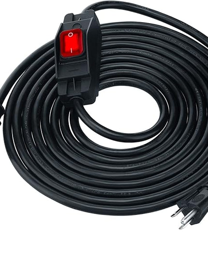 Weewooday 3 Prong Outdoor Extension Cord with Waterproof Switch 1875W Heavy Duty 14/3 SJT Cable Inline On/Off 15A 125V Grounded Outlets Plugs for Appliances (Black, 16.5 ft), (HU-XI-89)