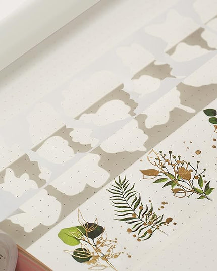 WT Green Oasis Washi Sticker Set, 3 Rolls, Original Designs, Pastel Decorative, Plants Sticker, Gold Foil, Bujo Planner Supplies, DIY Paper Stickers