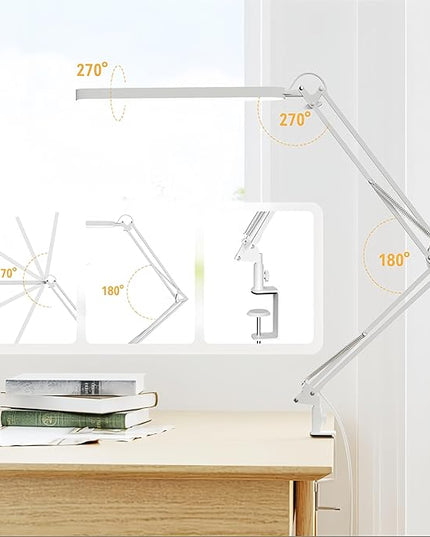 SKYLEO Led Desk Lamp - 31.5" Desk Light - 5 Color Modes X 11 Brightness Levels - Adjustable Swing Arm - Timmer & Memory Function - 12W Study Lamp - White