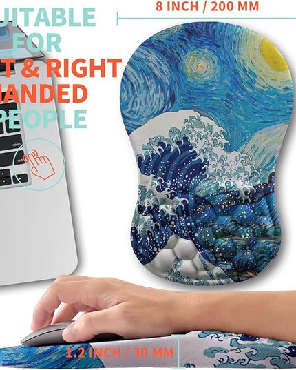 Ergonomic Mouse Pad Wrist Support with Memory Foam Massage Bulge, Carpal Tunnel Pain Relief Mousepad Wrist Rest for Mouse(12x8 inch,Wave Starry)