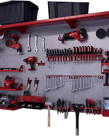 OmniWall Weekend Warrior XL Metal Pegboard Wall Organization System (Silver/Red)