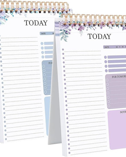 Thboxes 2 Packs To Do List Notepad, Totally 208 Pages To Do List Notebook A5 Undated Daily Planner Notepad with Transparent Cover and Task Checklist Home Office School Supplies, Purple & Blue