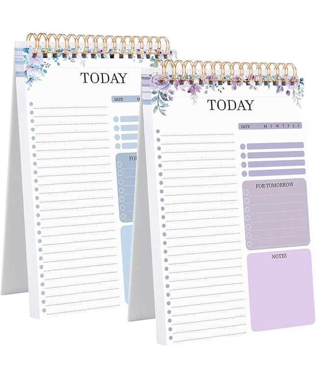 Thboxes 2 Packs To Do List Notepad, Totally 208 Pages To Do List Notebook A5 Undated Daily Planner Notepad with Transparent Cover and Task Checklist Home Office School Supplies, Purple & Blue