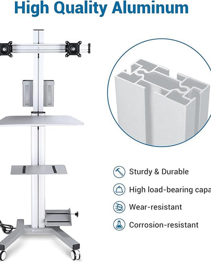 Yescom Mobile PC Stand Workstation with 2 Poles Dual Monitor Mount for 32" Screen Sliver
