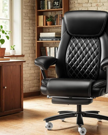 600LBS Large Heavy Duty Office Chair with Foot Rest,Reclining Big and Tall Office Chair with Pocket Spring Cushion, Comfy High Back with Adjustable Lumbar Support,Dual Rubber Wheel
