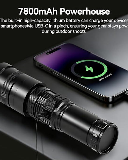 WELLMAKING 15W LED Photography Flashlight Optical Glass Lenses, 7800mAh Aluminum Alloy Patterned Ambient Light, with 20 Patterned Light Filters for Photo, Content Creation Video Recording Accessorie
