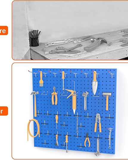 TORACK Metal Pegboard Wall Organizer 24" x 24" or 12" x 48", 70 PCS Tools Storage Pegboard for Garage Tool Organizer Pegboard with Peg Board Hooks for Workbench(Blue)
