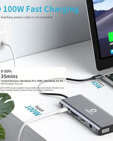 Laptop Docking Station, 12-in-1 USB C Hub – Dual Monitor with 1x 4K@60Hz HDMI, VGA, 100W PD, Ethernet, 3× USB 3.0, USB-C Data Port, SD/TF Card Reader, Audio – Compatible with MacBook, Dell, HP, Lenovo