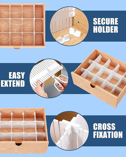 Blosssound 15pcs 5.12x 15 Tall Drawer Divider Adjustable Drawer Organizer DIY Ultra Deep Storage Organizer Separator with Fixed Buckle for Underwear Socks Dormitory Office Kitchen Bedroom(White)