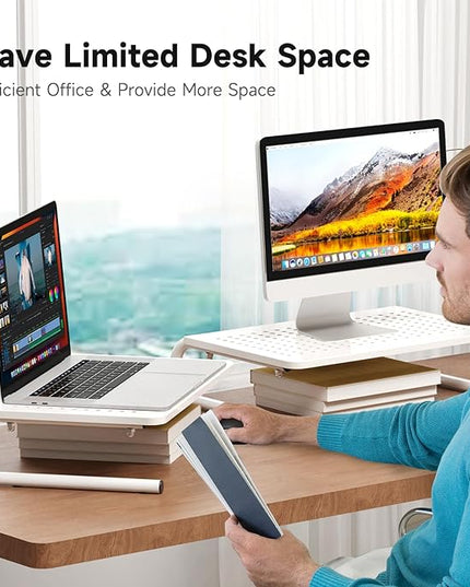 suptek Monitor Stand Riser for Computer,Laptop,Printer, Notebook and All Flat Screen Display with Vented Metal Platform and 4 Inches Height Underneath Storage,White(MST004W)