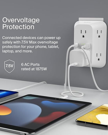 Belkin 6-Outlet Surge Protector Power Strip, ETL-listed, Wall-Mountable w/ 6 AC Outlets, Overvoltage Protection, LED Indicator, USB-C & USB-A Ports w/ USB-C PD Fast Charge - 1,680 Joules of Protection