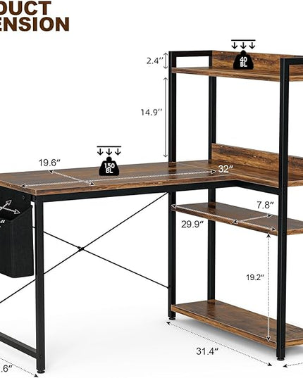 Grandder 40 Inch L Shaped Computer Desk with Reversible Storage Shelves, Home Office Corner Desk Study Writing Table with Hutch, Study, Rustic Brown