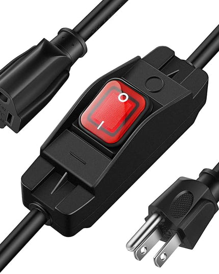 Weewooday 3 Prong Outdoor Extension Cord with Waterproof Switch 1875W Heavy Duty 14/3 SJT Cable Inline On/Off 15A 125V Grounded Outlets Plugs for Appliances (Black, 1.5 ft)