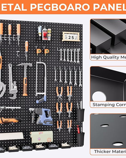 INCLY 48x36 Inch Metal Peg Board Kit with 1/4" Pegboard Hooks Accessories, 6PCS Peg Board Panels and 234PCS Black Pegboard Wall Organizer Tool Storage System for Garage Workbench Shed