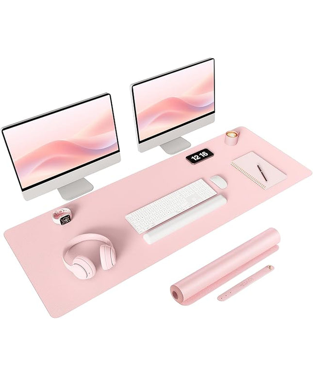YSAGi Non-Slip Leather Desk Pad Long Size, Waterproof Laptop Computer Desk Keyboard Mat, Table Protector Blotter Mat, Large Mouse Pad for Office/Work/Home/Decor(Pink, 47" x 17")