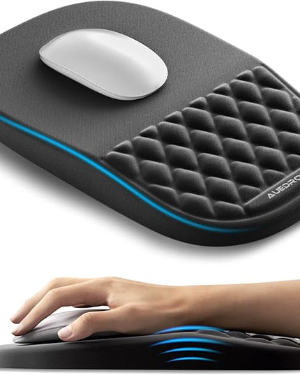 AUEDROT Ergonomic Mouse Pad with Wrist Rest 2 in 1 Mousepad with Wrist Support, Memory Foam Desk Mouse Mat with Massage Nubs & Gel PU Non-Slip Base, Suitable for Office & Gaming, As a Gift, Black