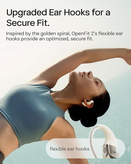 SHOKZ OpenFit 2 Open-Ear Headphones,True Wireless Bluetooth Earphones with Microphone,Earhook Earbuds with 48 Hours of Playtime,Fast Charging,IP55 Water-Resistant,with Carrying Bag,Beige,Bluetooth5.4