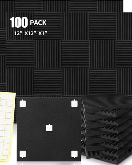 100 Pack Acoustic Panels 1 X 12 X 12 Inches - Acoustic Foam Studio Foam Wedges High Density Panels Soundproof Wedges Charcoal …