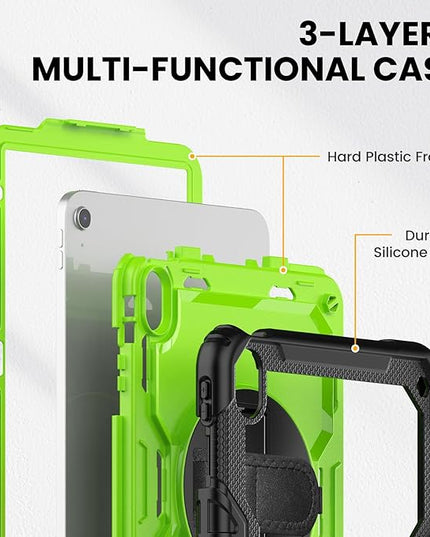 timecity for iPad (A16) 11th/ 10th Generation Case 11''/ 10.9 Inch (2025/2022) - Heavy Duty Protective Cover with Screen Protector, Stand, Shoulder Strap & Pencil Holder | Kids-Friendly - Green