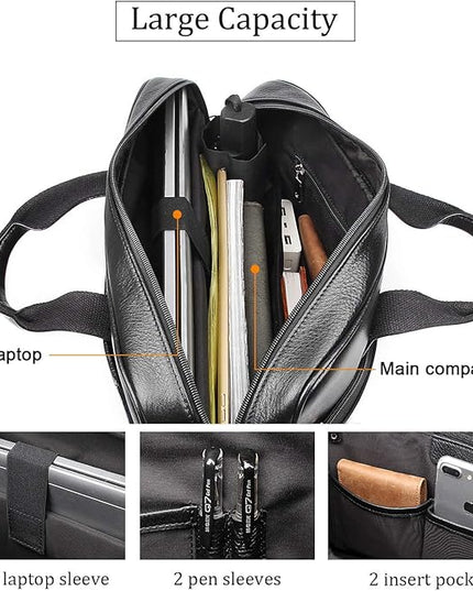 Augus Leather Laptop Briefcase for Men,Waterproof Travel Messenger Duffle Bags 15.6 Inch Laptop Bag