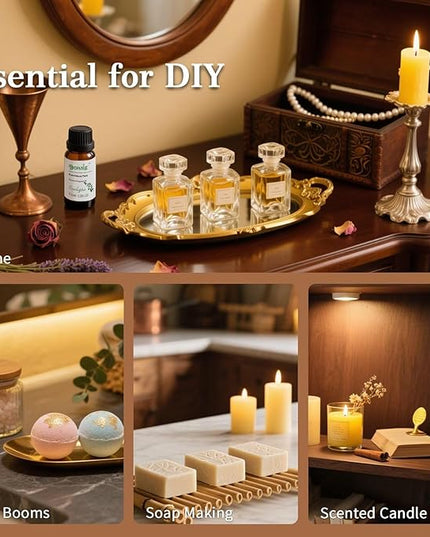 Dohale Essential Oils Set Acacia Wood Gift Box - Uplift, Energize, Refresh, Top 8 Aromatherapy Oils for Diffuser Hotel Scent Home Fragrance Candle Making Grapefruit, Peppermint & More 10ml