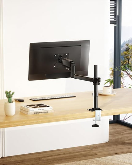 WALI Single Monitor Arm 13-32 Inch, Single Monitor Mount, Vesa Desk Mount up to 19.8lbs Gas Spring Arm with Clamp, VESA 75x75mm or 100x100mm Compatibility(GSDM001), Black