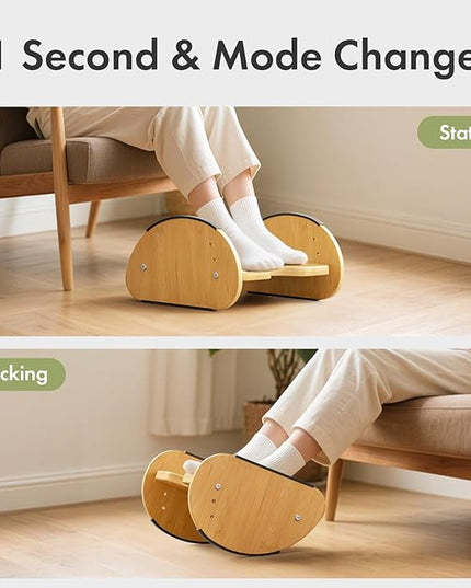 Amazer Bamboo Foot Rest for Under Desk at Work, 2-in-1 Reversible Rocking Footrest Adjustable Foot Stool, Ergonomic Footrest for Under Gaming Desk, Feet Support Leg Footstools for Home Office