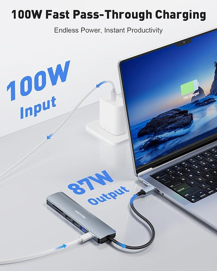 USB C Hub 7 in 1 Multiport Adapter with 4K HDMI Dongle, 100W PD, SD/TF Card Reader, 3 USB-A, USBC Docking Station for MacBook Mac Pro/Air, Dell, HP, ASUS, Acer and Other Type C Laptops