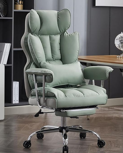 Efomao Big and Tall Office Chair 400lbs - Executive Office Chairs with Footrest, Heavy-Duty PU Leather Computer Chair for Heavy People, Light Green Home Office Desk Chairs