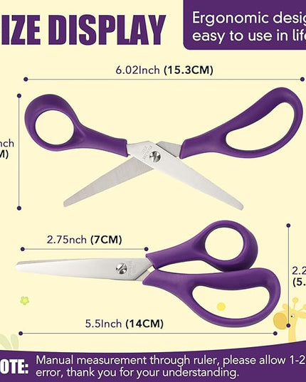 BURVAGY 24Pack 5.5" Safety Small School Kids Student Round Blunt Tip Craft Scissors Bulk, Stainless Steel Blades Comfort Grip Scissors for Kid Children Kindergarten Cutting Paper
