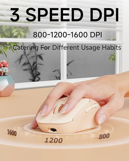 EWEADN Q5 Wireless Mouse, Bluetooth & 2.4G Quiet Computer Mouses with 1600 DPI, Battery Level Display, Ergonomic Office Mouse,6 Button Portable Cute Cordless Mice for Laptop/PC/Mac- Pink