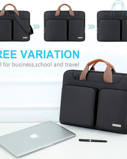 Lacdo 360° Protective Laptop Shoulder Bag, 15-15.6 inch Laptop Sleeve Case for Acer HP Lenovo Dell ASUS Laptop, Acer Aspire, HP Pavilion, Dell Inspiron, Lenovo IdeaPad,ASUS ZenBook Computer Bag, Black