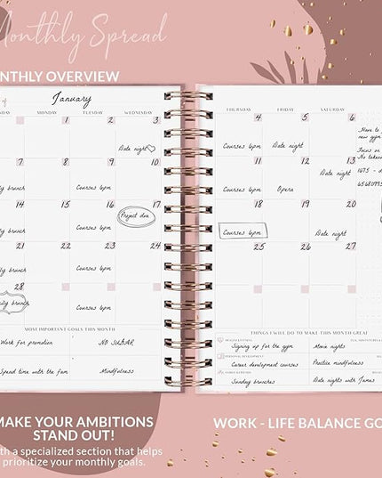 PLANBERRY Hourly Schedule Planner Premium – Undated Weekly Organizer with Time Slots & Monthly Budget – Time Management, Goal Setting, to-Do List & Habit Tracker –6.9″x8.5″(Rose Gold)