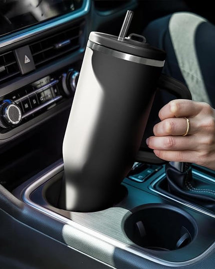 34HD 40 oz Stainless Steel Tumbler - Leakproof Insulated Water Bottle with Handle, Magnetic Lid and Flexible Straw - Iced for 48 Hours – Perfect for Men, Women, Birthday Gift, Black - Midnight Onyx