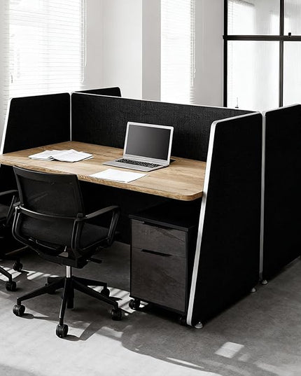 2-Person Modular Cubicle Workstation with Privacy Panels & Built-in Power & USB | Includes Mobile Drawer Cabinets | Space-Saving Layout for Startups & Modern Offices (Black, 1 desk for 2 person)