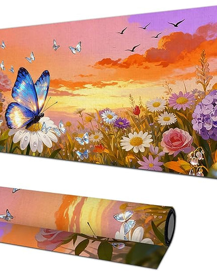 XL Mouse Pad Gaming Mousepad 31.5 x 11.8 Inch Large Keyboard Desktop Mat Diatomite XL Mouse Pad for Home and Office Desk Accessories with Sunset Garden Butterfly Artwork