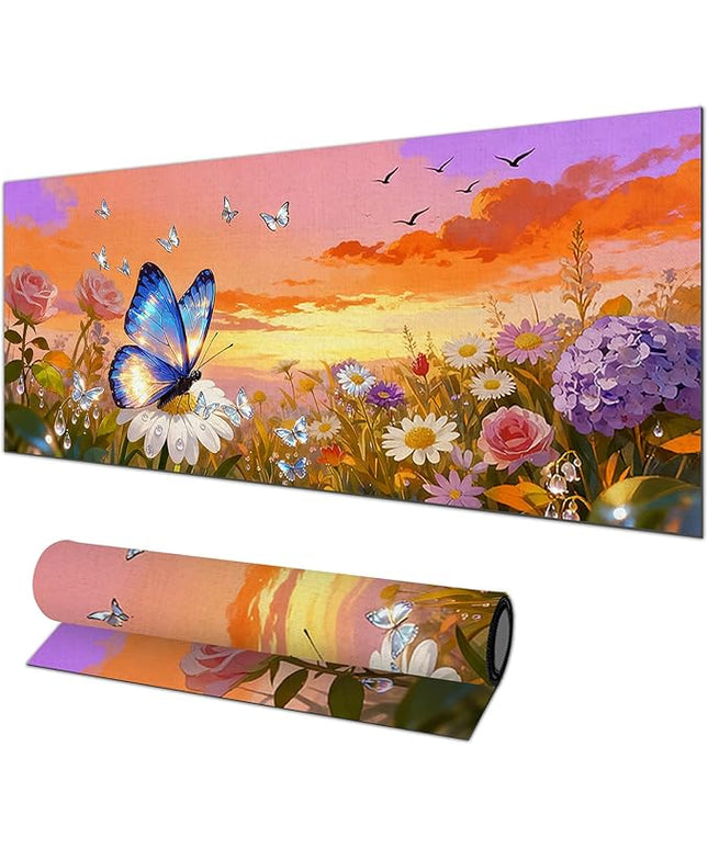 XL Mouse Pad Gaming Mousepad 31.5 x 11.8 Inch Large Keyboard Desktop Mat Diatomite XL Mouse Pad for Home and Office Desk Accessories with Sunset Garden Butterfly Artwork